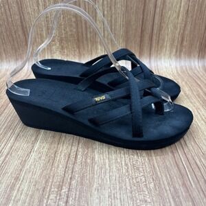 Teva Mush Mandalyn Wedge Ola 2 Sandals Womens Black Excellent Size 8 1000099